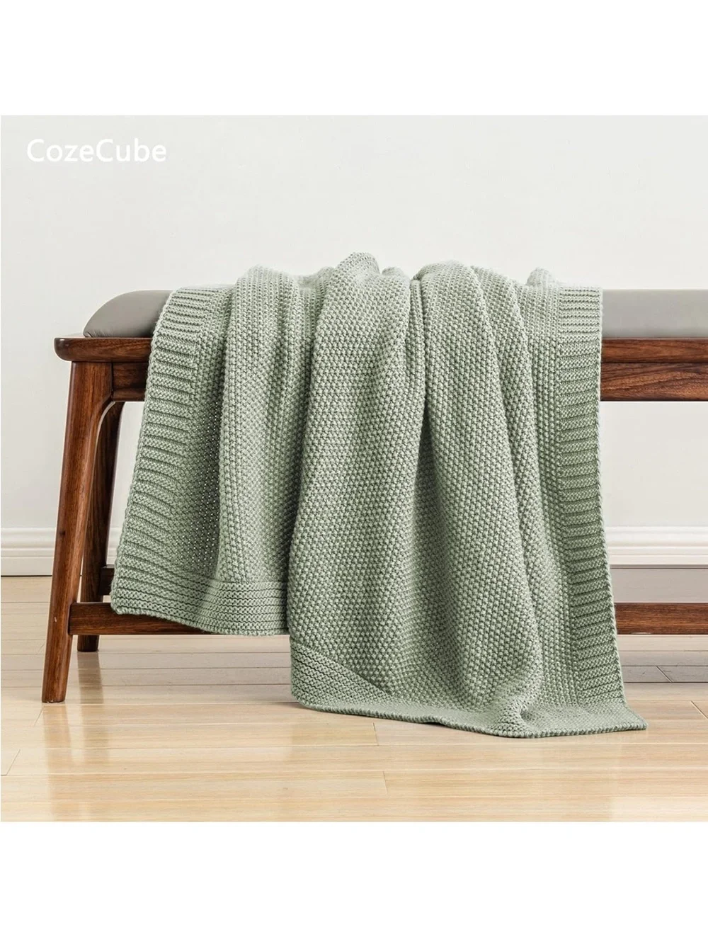 Sage Green Seed Stitch Throw Blanket 60